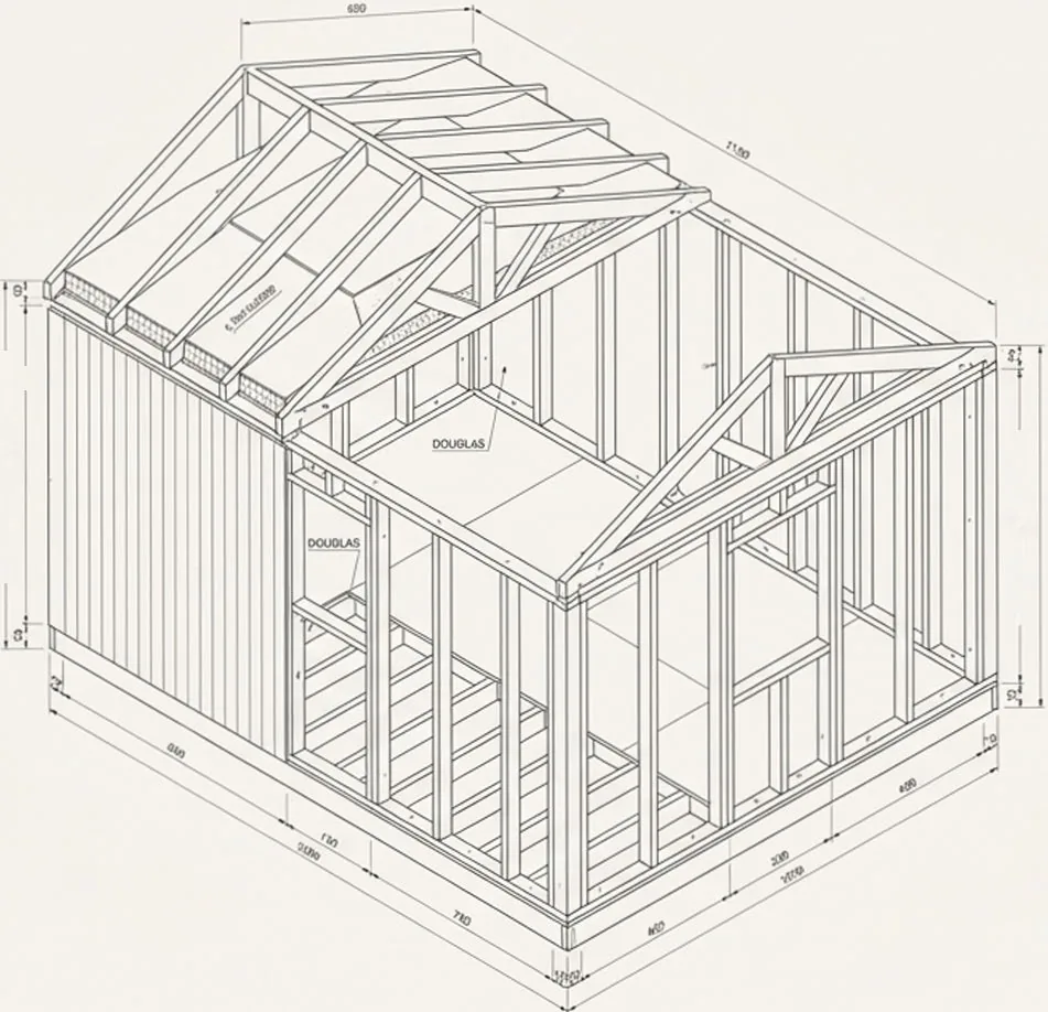 Atelier Columna en France — étapes de fabrication d'un studio en bois (ossature Douglas, isolation polyuréthane, bardage)